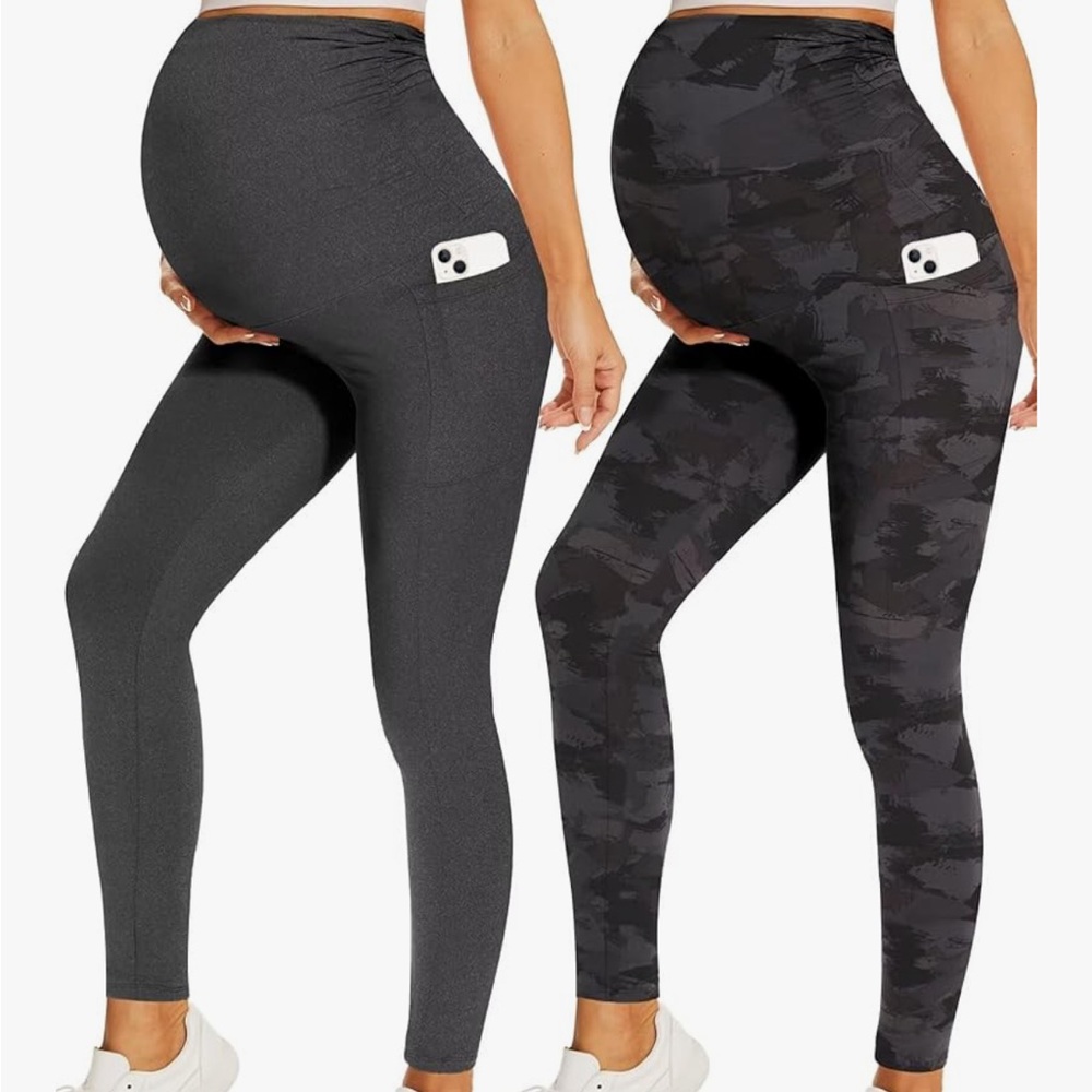 Maternity Leggings - Charcoal and Black Camo